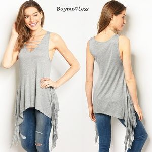 Western Cowgirl Hippie Moto Fringed Tunic Tank Top